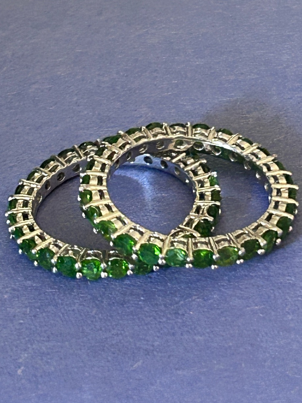 2 Natural Chrome Diopside 925 Sterling Silver Stacking Eternity Rings Set 7.25